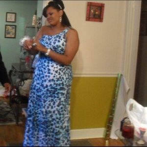 One shoulder cheetah Evening Ball Gown/ prom dress